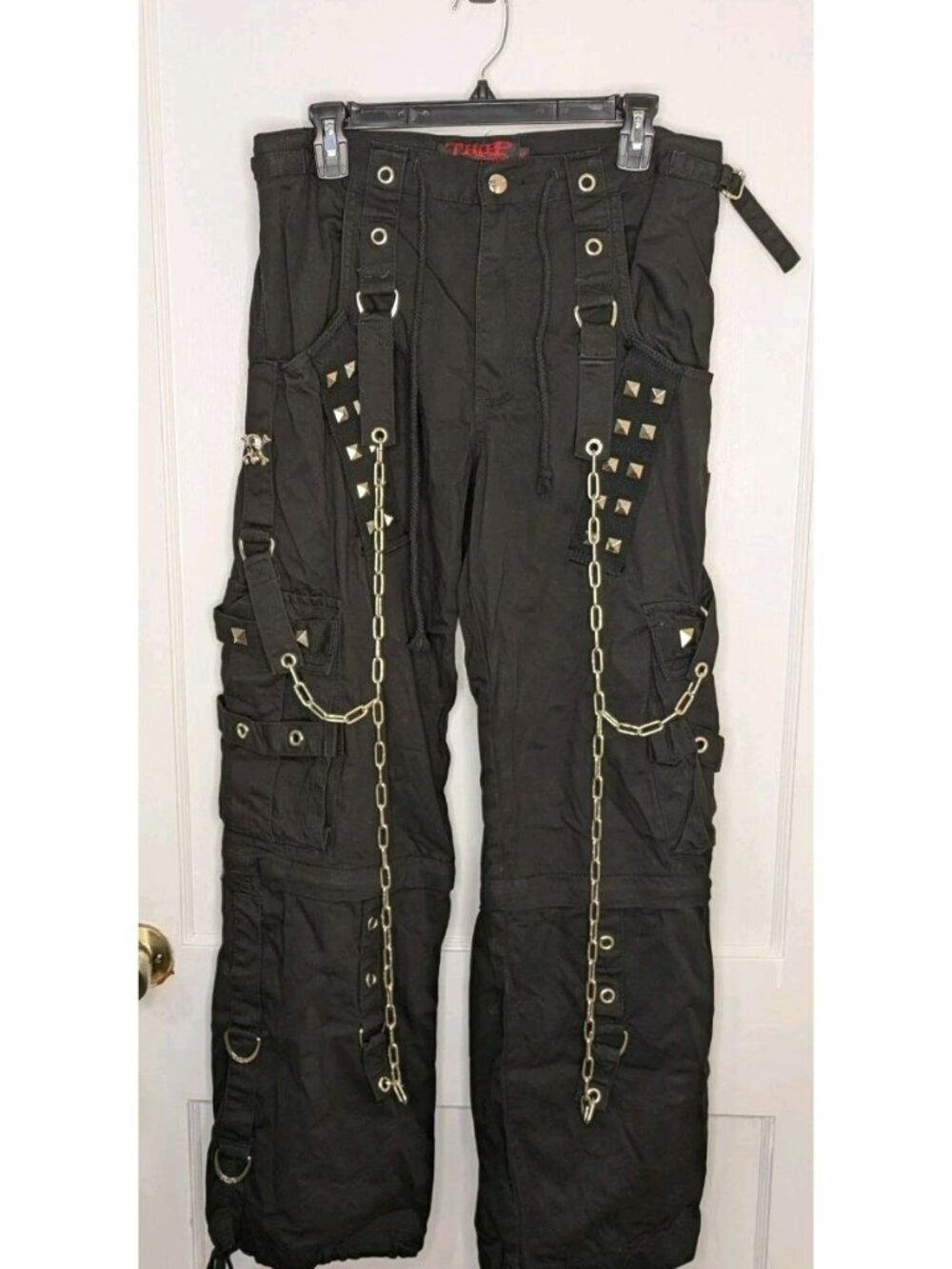 Tripp NYC AF7240M Black Silver Chain Bondage Pants Zip Off Shorts Goth Y2K Sz M